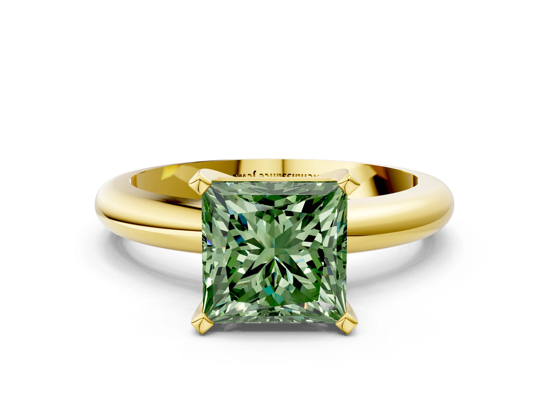 Yellow gold Fancy Green Princess Cut Diamond Solitaire Engagement Ring with Round Band and Four-Prong Setting_88