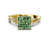 Yellow gold Fancy Green Princess Cut Diamond Solitaire Engagement Ring with Twisted Pavé Band and Four-Prong Setting_32