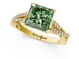 Yellow gold Fancy Green Princess Cut Diamond Solitaire Engagement Ring with Twisted Pavé Band and Four-Prong Setting_33