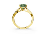 Yellow gold Fancy Green Princess Cut Diamond Solitaire Engagement Ring with Twisted Pavé Band and Four-Prong Setting_35