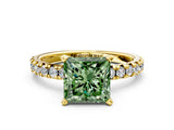 Yellow gold Fancy Green Princess Cut Diamond Solitaire Pavé Engagement Ring with Round Band and Prong Setting_66