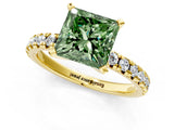 Yellow gold Fancy Green Princess Cut Diamond Solitaire Pavé Engagement Ring with Round Band and Prong Setting_67