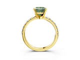 Yellow gold Fancy Green Princess Cut Diamond Solitaire Pavé Engagement Ring with Round Band and Prong Setting_69