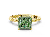 Yellow gold Fancy Green Princess Cut Diamond Solitaire Ring with Beaded Band and Prong Setting_28