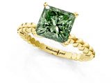 Yellow gold Fancy Green Princess Cut Diamond Solitaire Ring with Beaded Band and Prong Setting_29