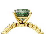 Yellow gold Fancy Green Princess Cut Diamond Solitaire Ring with Beaded Band and Prong Setting_32