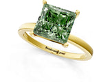 Yellow gold Fancy Green Princess Cut Diamond Solitaire Ring with Classic Band and Four-Prong Setting_1