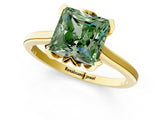Yellow gold Fancy Green Princess Cut Diamond Solitaire Ring with Flower Prong Setting and Classic Band_13