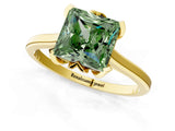 Yellow gold Fancy Green Princess Cut Diamond Solitaire Ring with Flower Prong Setting and Classic Band_37