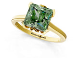 Yellow gold Fancy Green Princess Cut Diamond Solitaire Ring with Flower Prong Setting and Classic Band_59