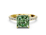 Yellow gold Fancy Green Princess Cut Diamond Solitaire Ring with Four-Prong Setting and Pavé Band_3