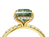 Yellow gold Fancy Green Princess Cut Diamond Solitaire Ring with Four-Prong Setting and Pavé Band_7