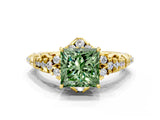 Yellow gold Fancy Green Princess Cut Diamond Solitaire Ring with Hidden Halo and Pavé Band_27