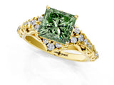Yellow gold Fancy Green Princess Cut Diamond Solitaire Ring with Hidden Halo and Pavé Band_28