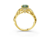 Yellow gold Fancy Green Princess Cut Diamond Solitaire Ring with Hidden Halo and Pavé Band_30