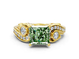 Yellow gold Fancy Green Princess Cut Diamond Solitaire Ring with Milgrain Pavé Band and Four-Prong Setting_17