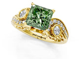 Yellow gold Fancy Green Princess Cut Diamond Solitaire Ring with Milgrain Pavé Band and Four-Prong Setting_18
