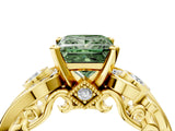 Yellow gold Fancy Green Princess Cut Diamond Solitaire Ring with Milgrain Pavé Band and Four-Prong Setting_21
