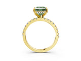 Yellow gold Fancy Green Princess Cut Diamond Solitaire Ring with Pavé Band and Four-Prong Setting_19