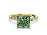 Yellow gold Fancy Green Princess Cut Diamond Solitaire Ring with Pavé Band and Hidden Halo_20