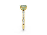 Yellow gold Fancy Green Princess Cut Diamond Solitaire Ring with Pavé Band and Hidden Halo_22