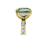 Yellow gold Fancy Green Princess Cut Diamond Solitaire Ring with Pavé Band and Hidden Halo_25