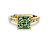 Yellow gold Fancy Green Princess Cut Diamond Solitaire Ring with Pavé Band and Prong Setting_12
