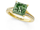 Yellow gold Fancy Green Princess Cut Diamond Solitaire Ring with Pavé Band and Prong Setting_13