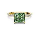 Yellow gold Fancy Green Princess Cut Diamond Solitaire Ring with Pave Band and Four Prong Setting_17