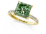 Yellow gold Fancy Green Princess Cut Diamond Solitaire Ring with Pave Band and Four Prong Setting_18