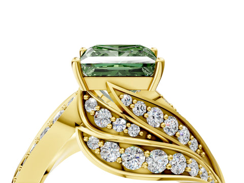Yellow gold Fancy Green Princess Cut Diamond Solitaire Ring with Prong Setting and Twisted Pavé Band_4
