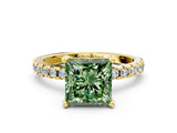 Yellow gold Fancy Green Princess Cut Diamond Solitaire Ring with Round  Pavé Band and Four-Prong Setting_36