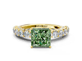 Yellow gold Fancy Green Princess Cut Diamond Solitaire Ring with Shared Prong Pavé Band and Four-Prong Setting_34