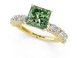 Yellow gold Fancy Green Princess Cut Diamond Solitaire Ring with Shared Prong Pavé Band and Four-Prong Setting_35