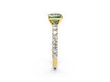 Yellow gold Fancy Green Princess Cut Diamond Solitaire Ring with Shared Prong Pavé Band and Four-Prong Setting_36