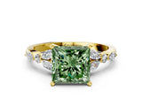 Yellow gold Fancy Green Princess Cut Diamond Solitaire Ring with Side Stones and Four-Prong Setting_16
