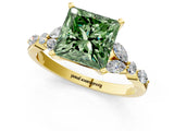 Yellow gold Fancy Green Princess Cut Diamond Solitaire Ring with Side Stones and Four-Prong Setting_17