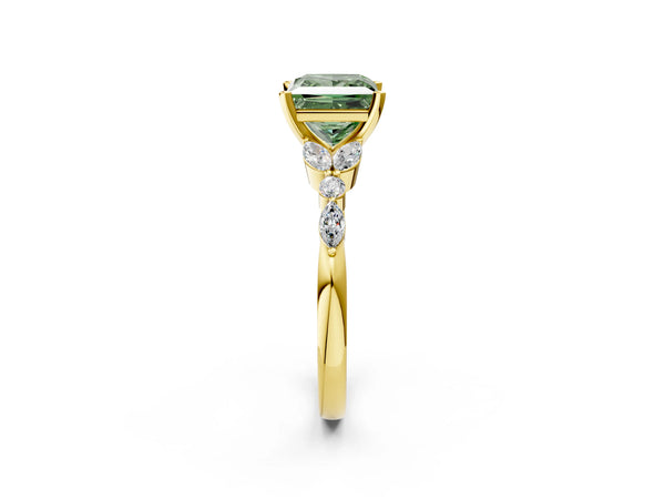 Yellow Gold Princess Cut Engagement Ring Setting for Fancy Green Center - Design RJ-121