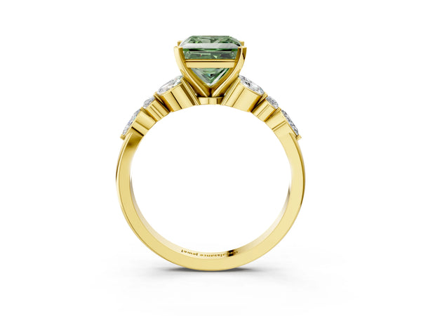 Yellow Gold Princess Cut Engagement Ring Setting for Fancy Green Center - Design RJ-121