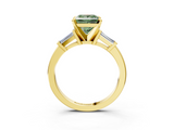 Yellow gold Fancy Green Princess  Cut Diamond Solitaire Ring with Tapered Baguette Accents and Four-Prong Setting_3