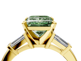Yellow gold Fancy Green Princess  Cut Diamond Solitaire Ring with Tapered Baguette Accents and Four-Prong Setting_4