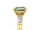 Yellow gold Fancy Green Princess  Cut Diamond Solitaire Ring with Tapered Baguette Accents and Four-Prong Setting_5