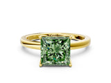 Yellow gold Fancy Green Princess Cut Diamond Solitaire Ring with Thin Band and Prong Setting_12