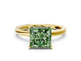 Yellow gold Fancy Green Princess Cut Diamond Solitaire Ring with Thin Band and Prong Setting_24
