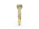 Yellow gold Fancy Green Princess Cut Diamond Solitaire Ring with Three-Row Pavé Band and Four-Prong Setting_24