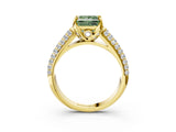 Yellow gold Fancy Green Princess Cut Diamond Solitaire Ring with Three-Row Pavé Band and Four-Prong Setting_25