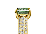 Yellow gold Fancy Green Princess Cut Diamond Solitaire Ring with Three-Row Pavé Band and Four-Prong Setting_27
