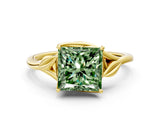 Yellow gold Fancy Green Princess Cut Diamond Solitaire Ring with Twist Band and Four-Prong Setting_29