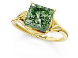 Yellow gold Fancy Green Princess Cut Diamond Solitaire Ring with Twist Band and Four-Prong Setting_30