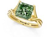 Yellow gold Fancy Green Princess Cut Diamond Solitaire Twist Band Prong Setting Ring_68